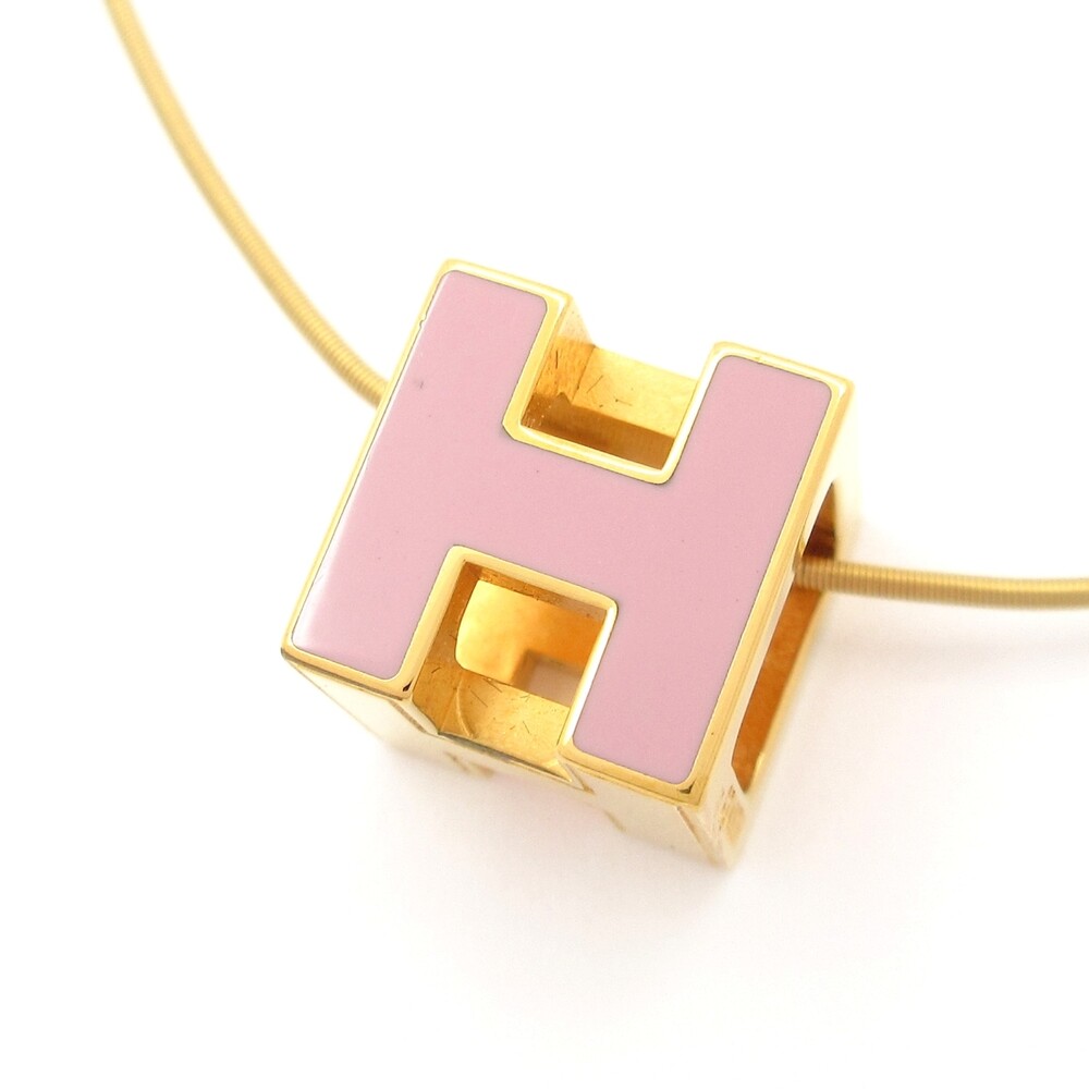 Hermès Cage d'H Necklace Gold Pink